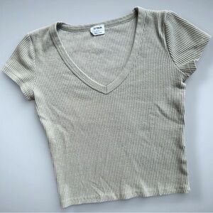 Cotton On Ribbed V-Neck Cropped Tee Sage Green Size Small